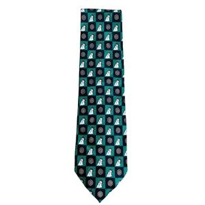 Men's DiMoggio Green and Black Pure Silk Snowman Snowflake Holiday Tie
